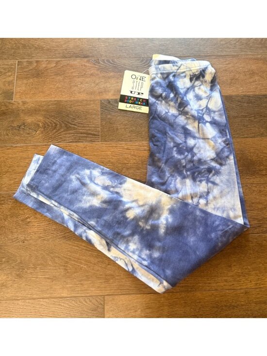One Step Up Pants - Vintage One Step UP Leggings Large L Blue tie Dye Made in Taiwan NWT